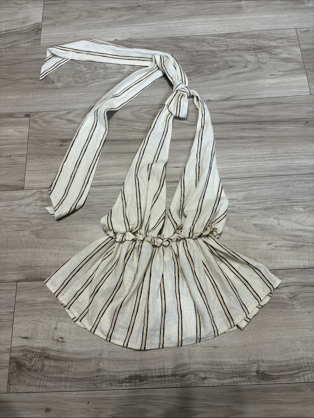 Princess Polly Cream Striped Halter Tie-Back Top